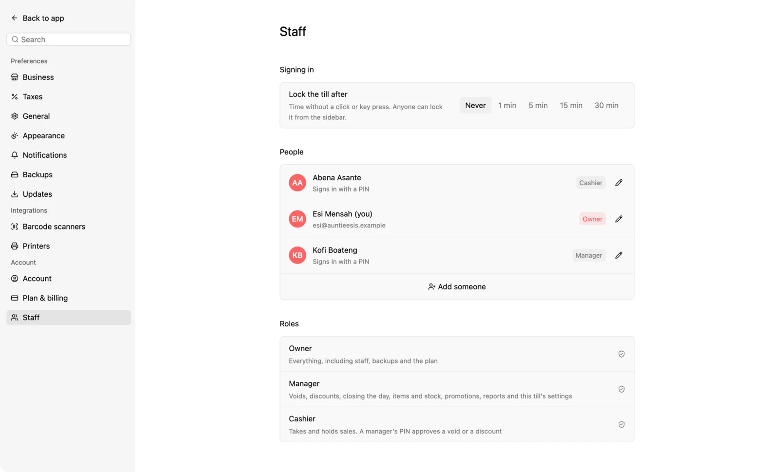 Add staff and roles, in Qovah