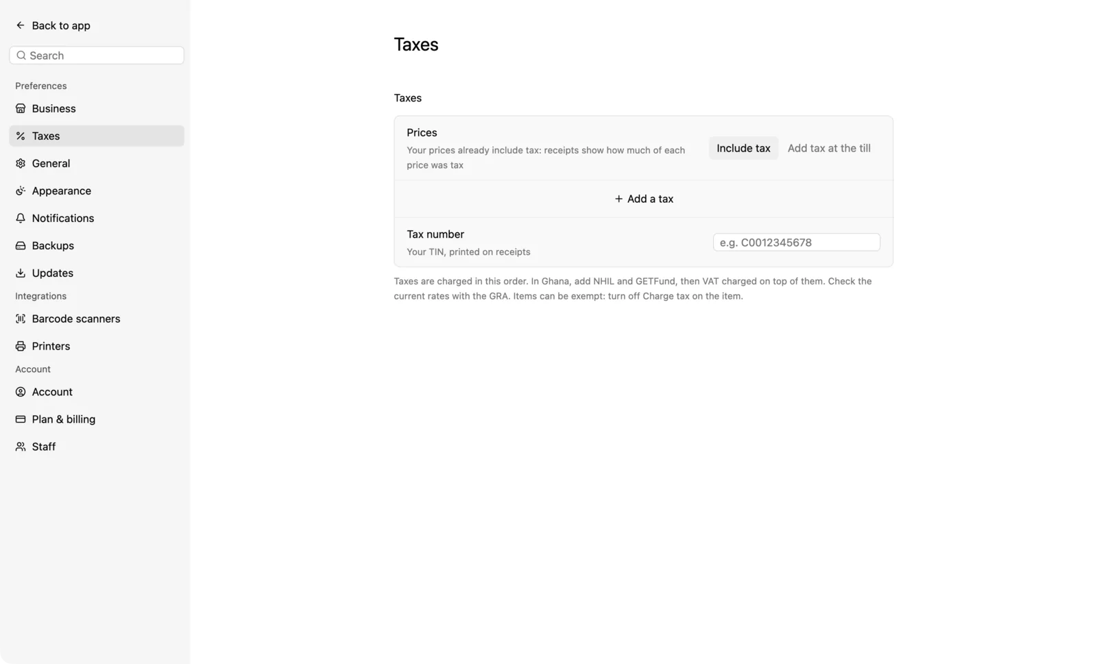 Set up taxes, in Qovah